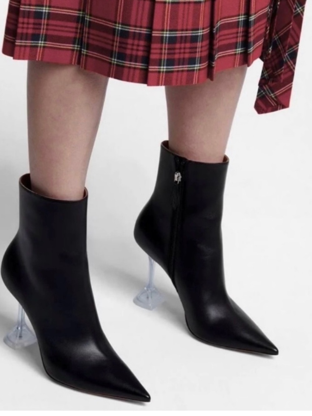 AMINA MUADDI Giorgia Glass Black Leather Ankle Boot Size 8.5